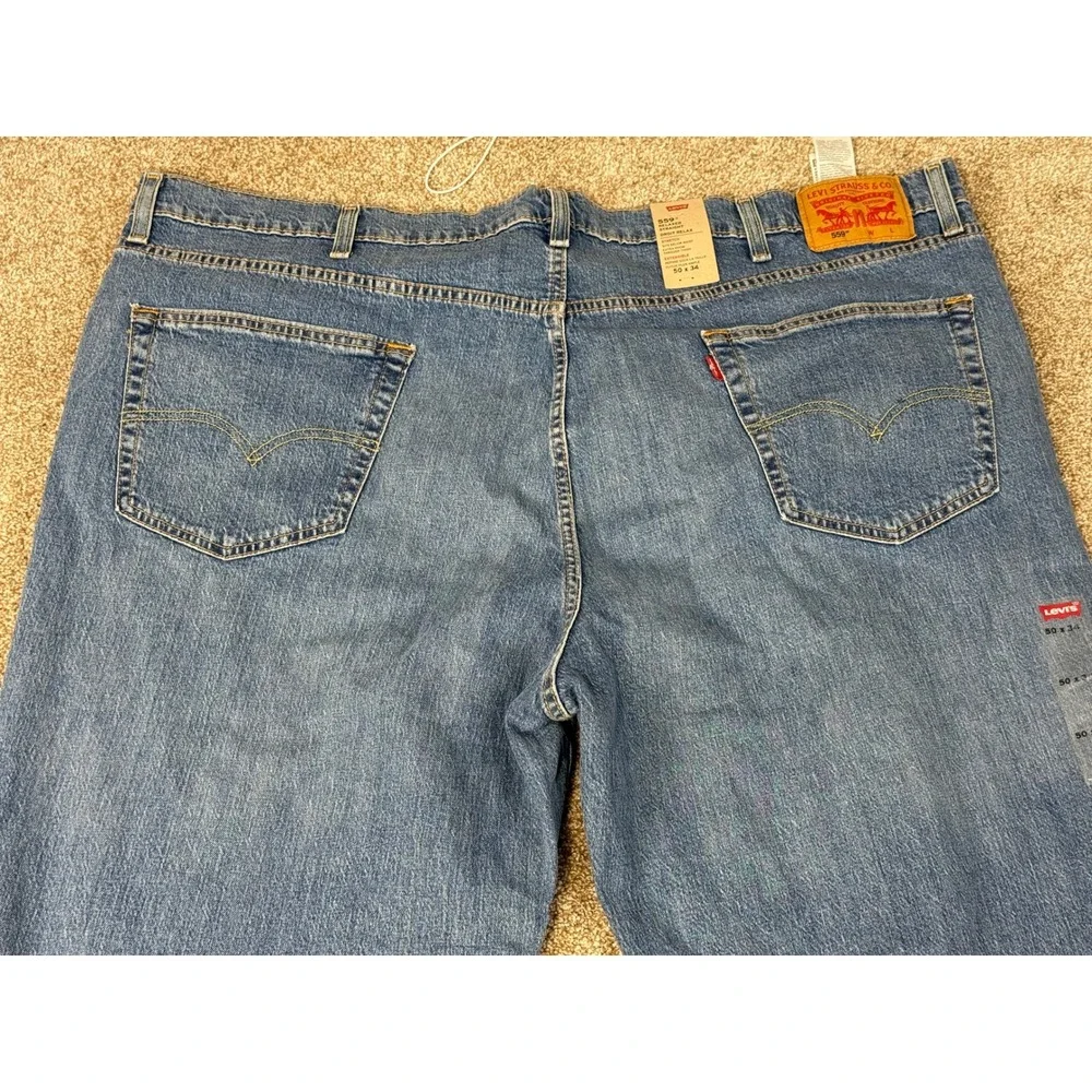 NEW Levis 559 Relaxed Straight Mens Blue Stretch Jeans 50x34 Irregular Workwear